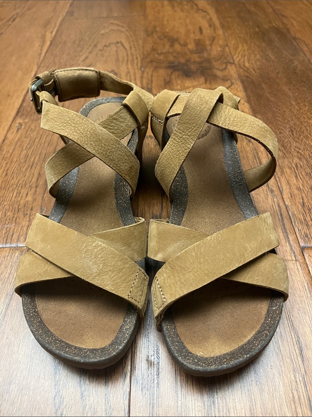 Women's Strappy Leather Wedges in Tan